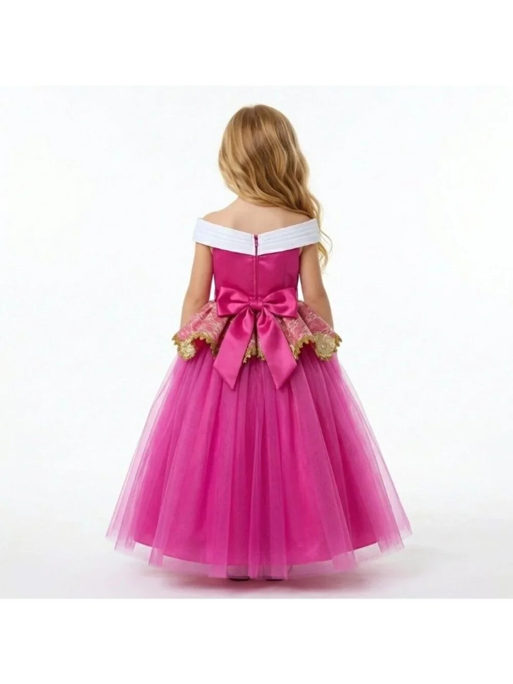 Girls Aurora Sleeping Beauty Princess Costume Dress Pink Gold Tulle Birthday Par